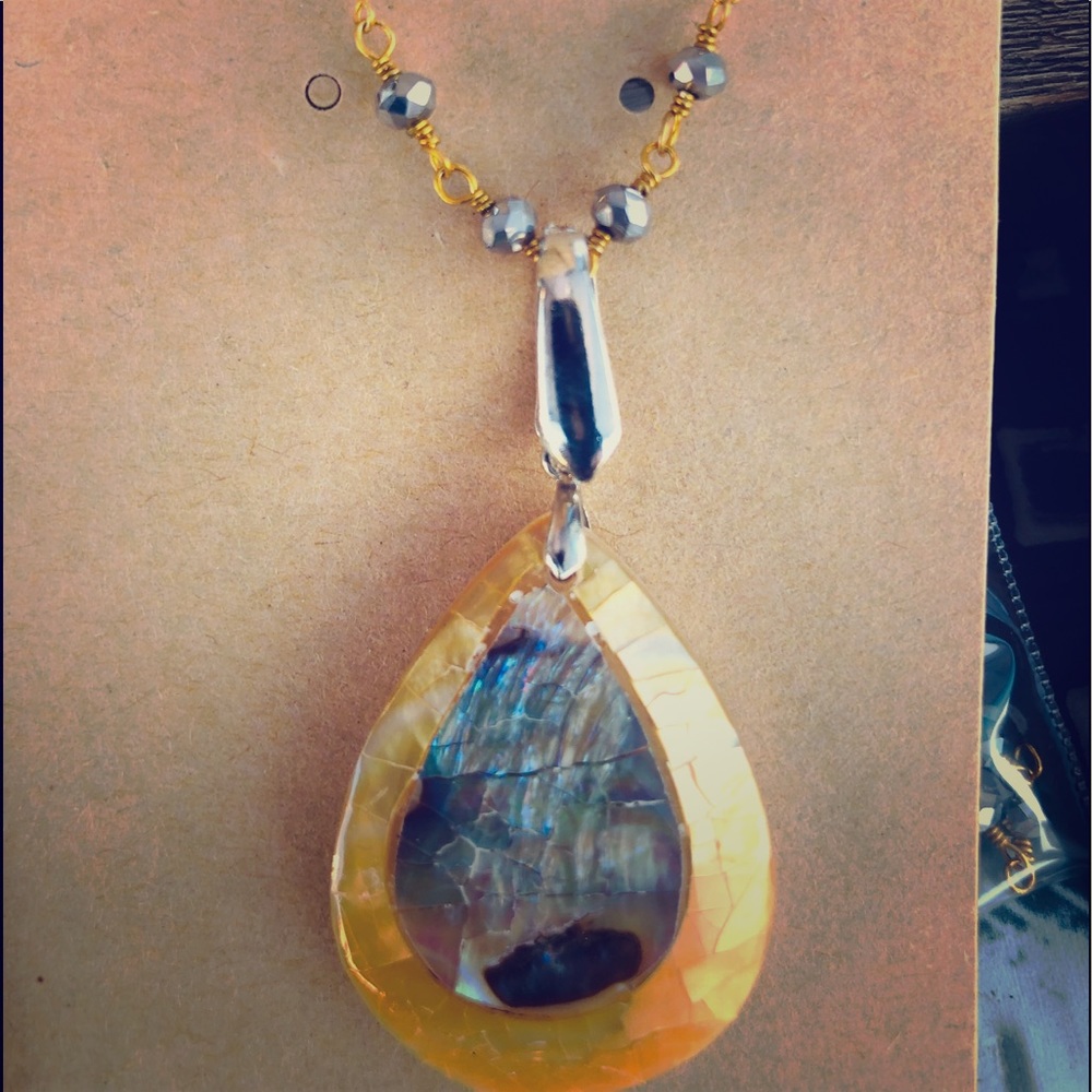 Abalone Shell Teardrop Pendant Necklace